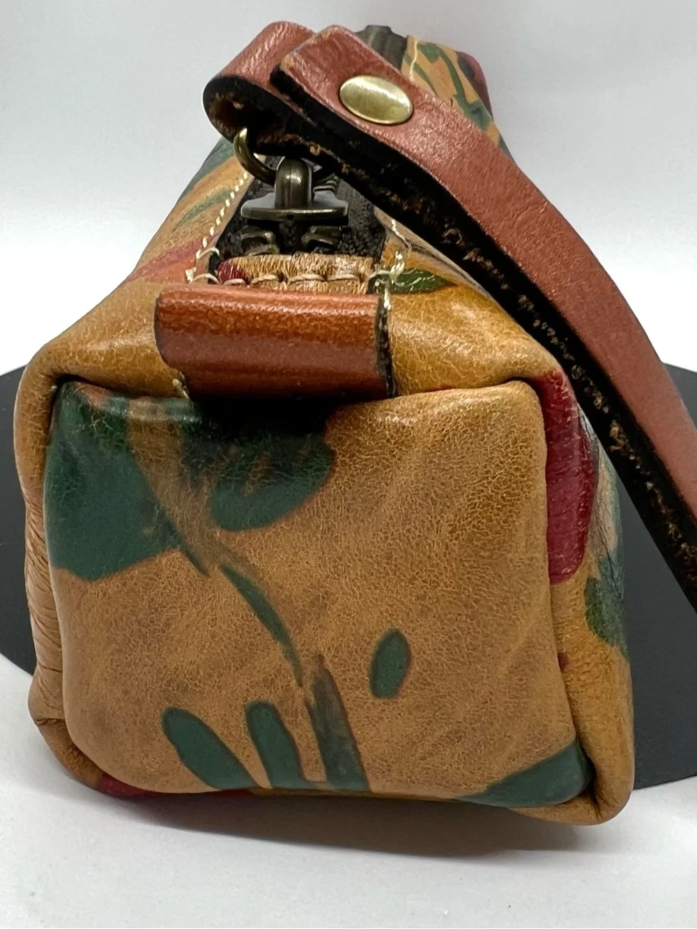 Patricia Nash Floral Leather Wristlet Cosmetic Makeup Pencil Case Vintage Boho